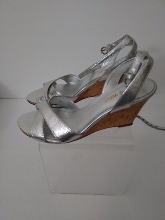 Ankle Strap Nine West Products + FREE SHIPPING | Zappos.com Nine West Josie Wedge Sandal Silver Angle Strap Size 5.M
